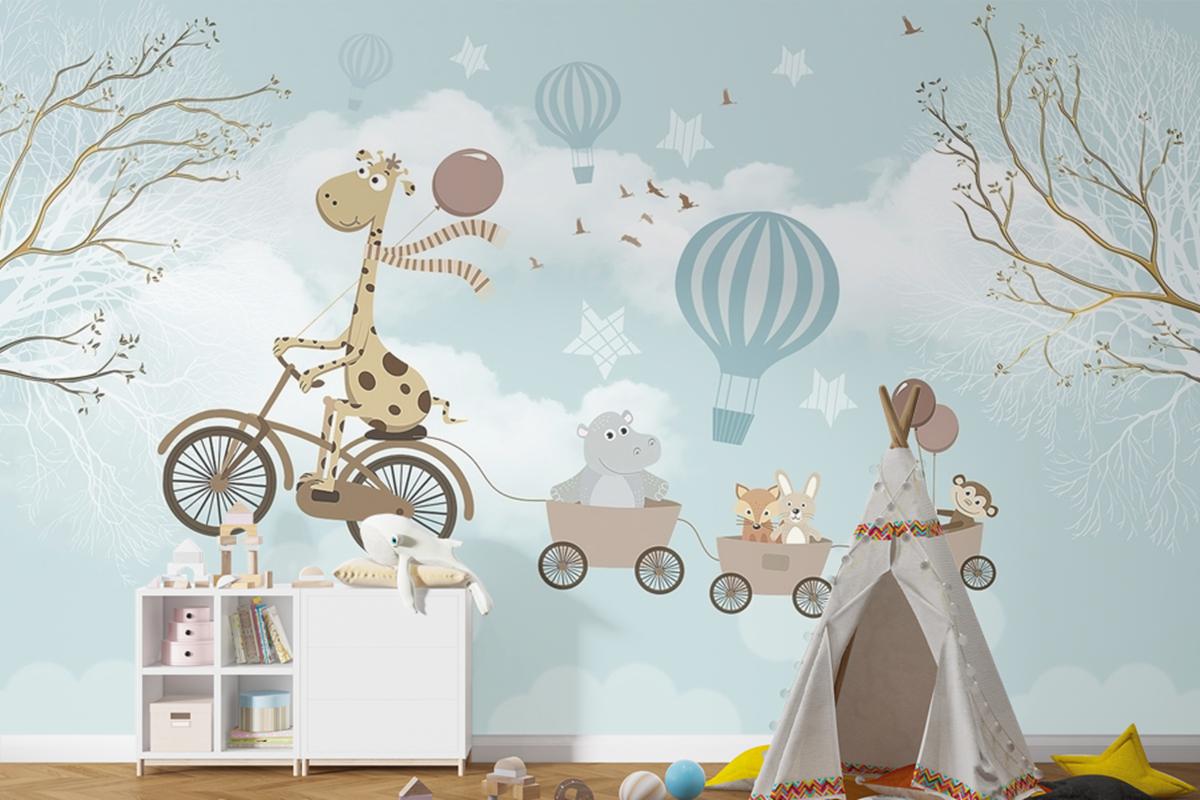 Hayvanlar Fil Zürafa Çocuk Odası Duvar Kağıdı