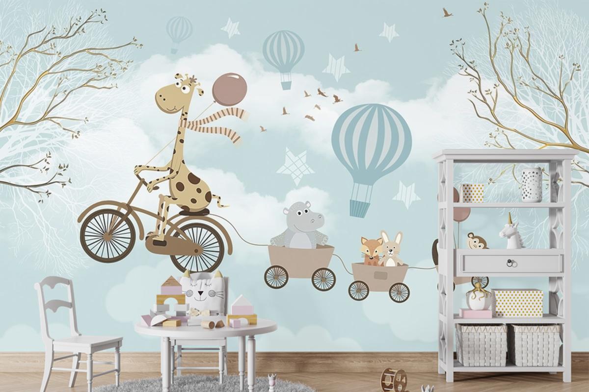 Hayvanlar Fil Zürafa Çocuk Odası Duvar Kağıdı