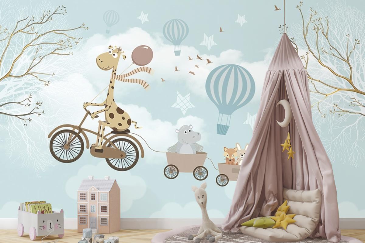 Hayvanlar Fil Zürafa Çocuk Odası Duvar Kağıdı