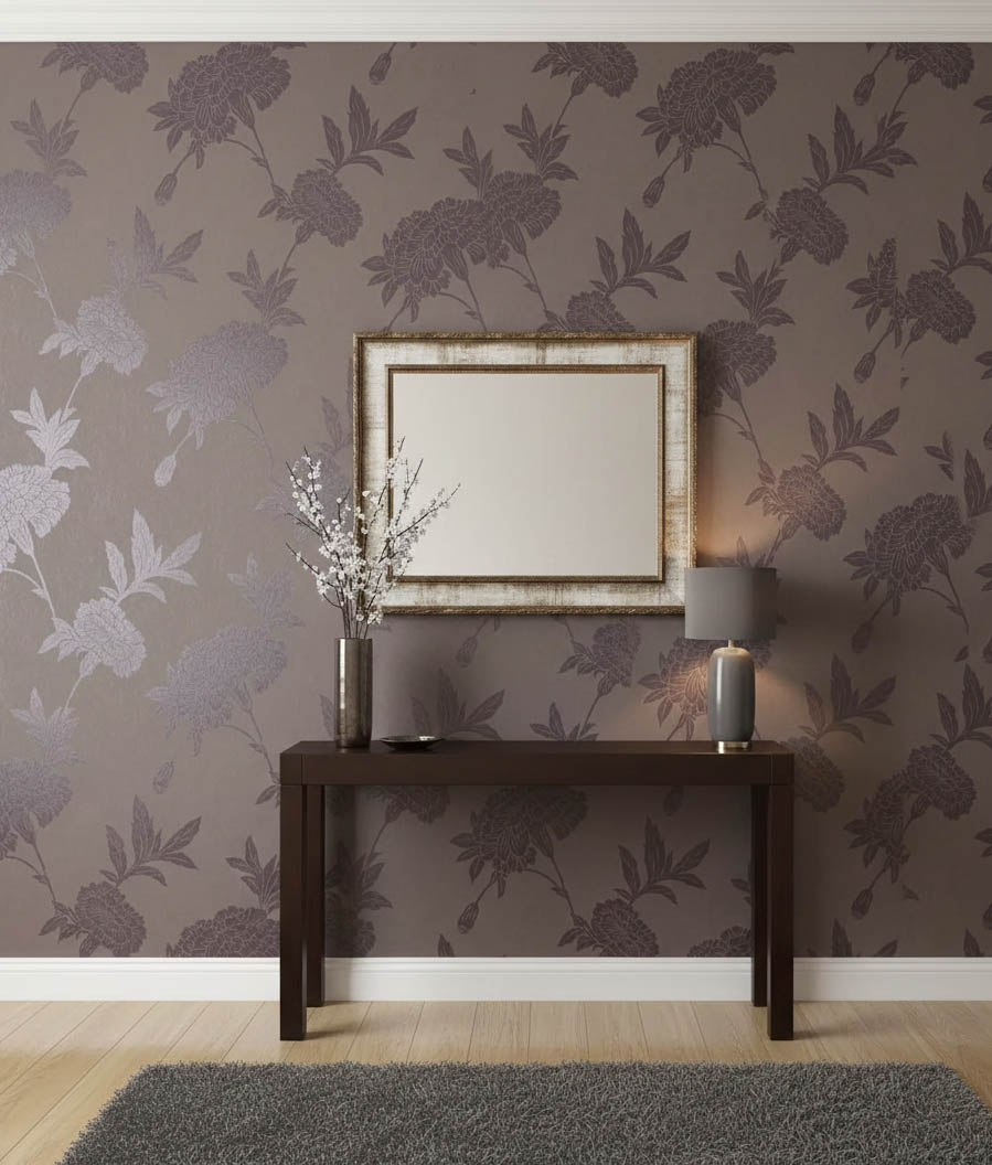 Kahverengi Çiçek Desen Ucuz Duvar Kağıdı 761849