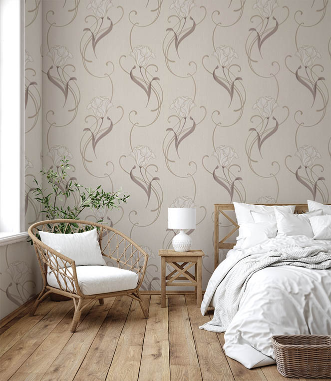 Kahverengi Krem Çiçekli Desen Ucuz Duvar Kağıdı 54373