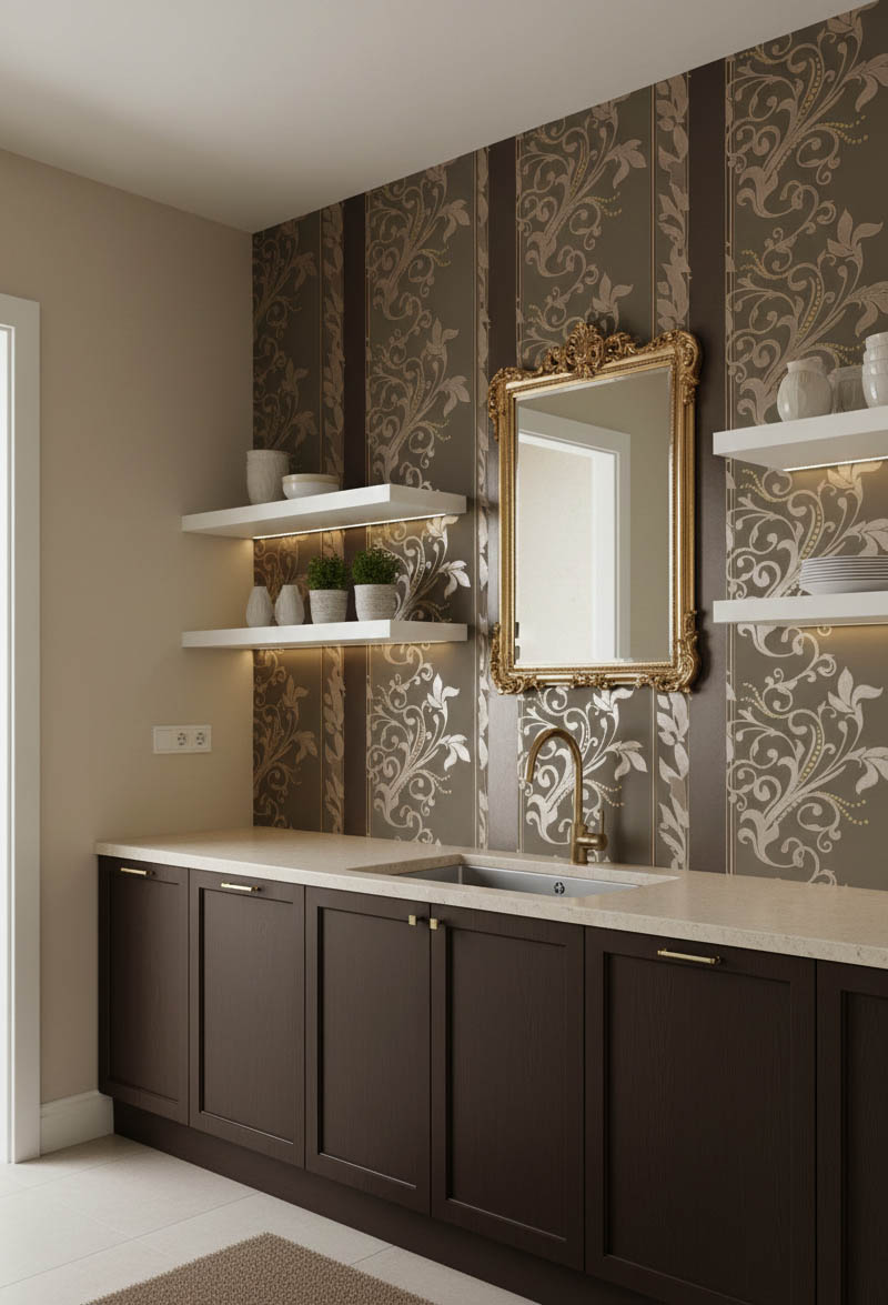 Kahverengi Yaprak Desenli Dokulu Ucuz Duvar Kağıdı 773491