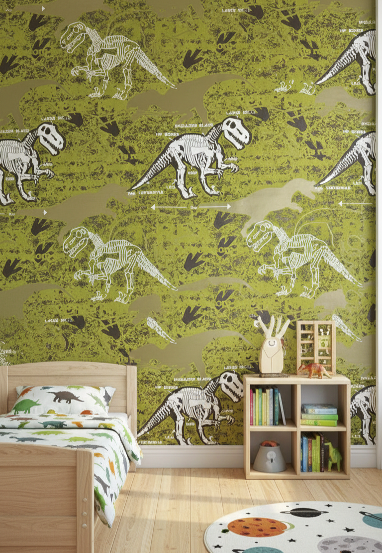 Karanlıkta Parlayan Dinozorlu Çocuk Odası Duvar Kağıdı 53152