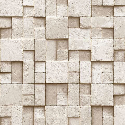 Kare Taş Desen Krem 16 M2 Duvar Kağıdı 6755-2