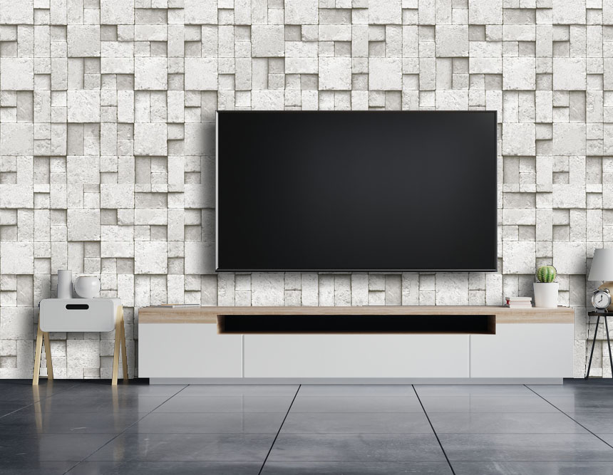 Kare Gri Taş Desen Duvar Kağıdı 16M2 - 6755-1