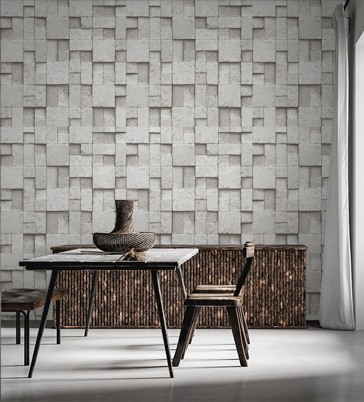 Kare Gri Taş Desen Duvar Kağıdı 16M2 - 6755-1