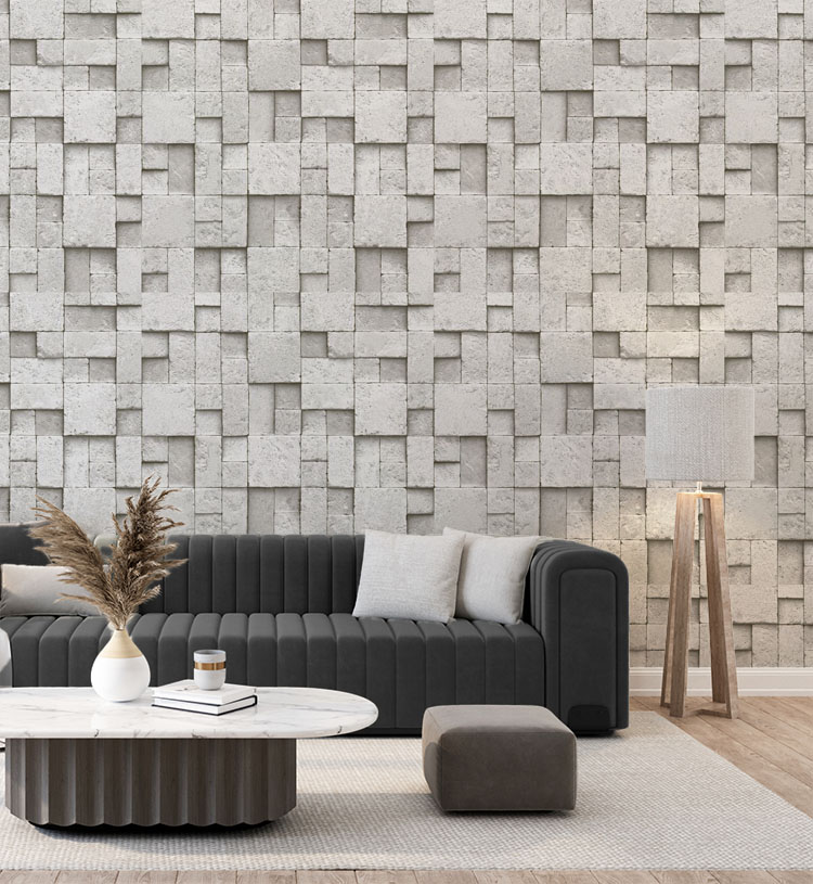 Kare Gri Taş Desen Duvar Kağıdı 16M2 - 6755-1