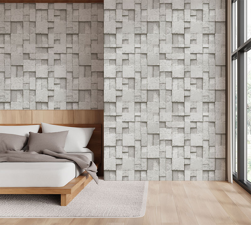 Kare Gri Taş Desen Duvar Kağıdı 16M2 - 6755-1