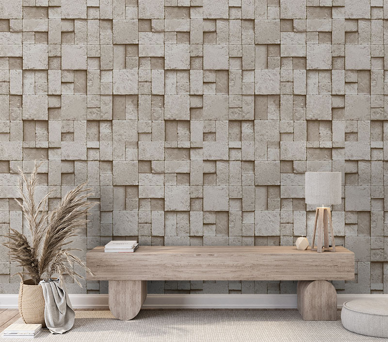 Kare Taş Desen Krem 16 M2 Duvar Kağıdı 6755-2