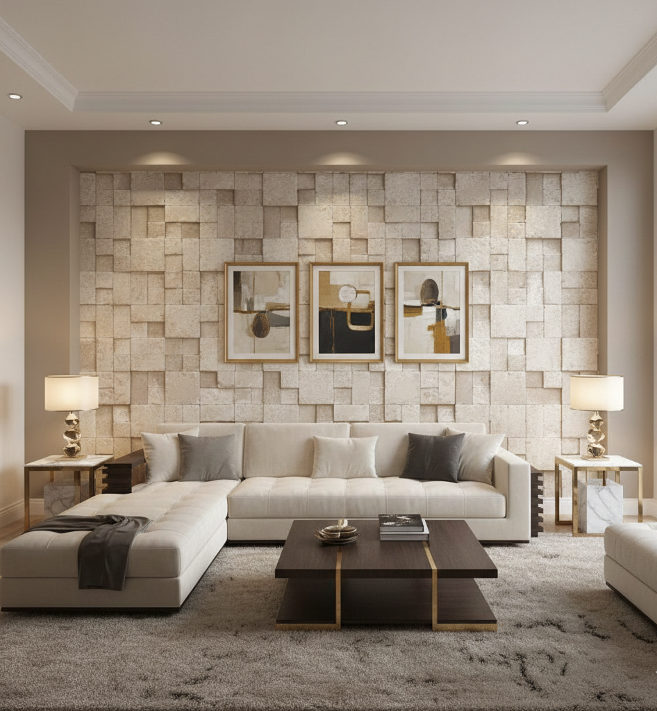 Kare Taş Desen Krem 16 M2 Duvar Kağıdı 6755-2