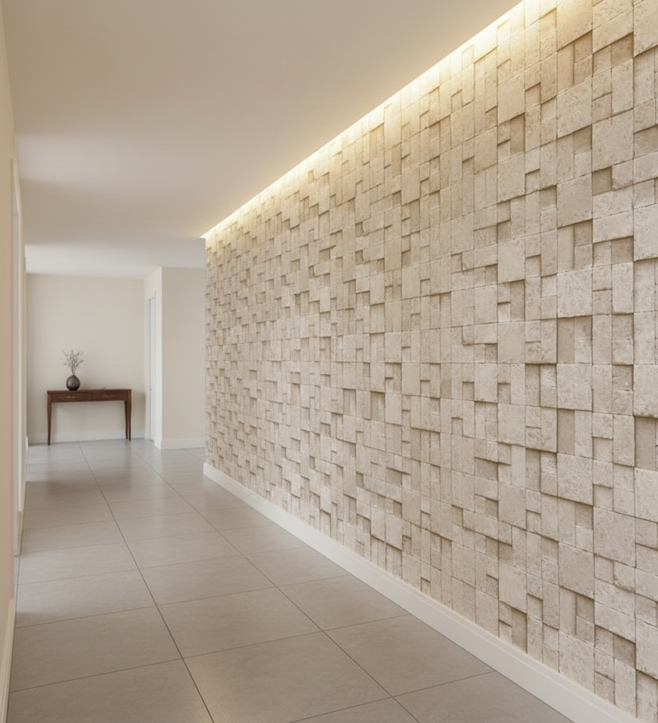 Kare Taş Desen Krem 16 M2 Duvar Kağıdı 6755-2