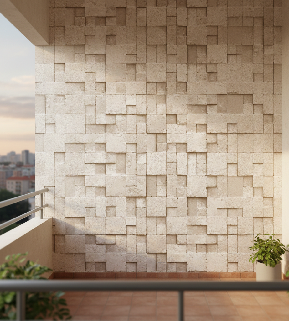 Kare Taş Desen Krem 16 M2 Duvar Kağıdı 6755-2