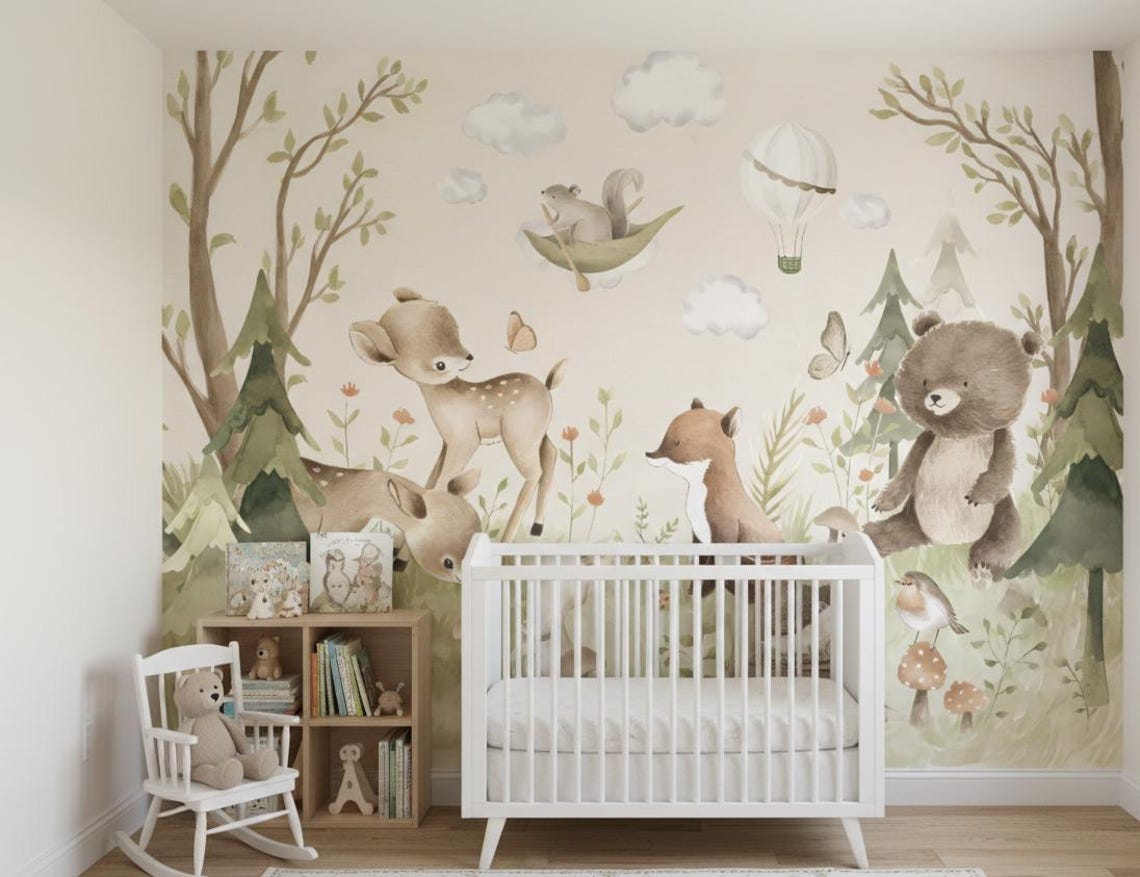 Kendinden Yapışkanlı - Orman Hayvanları Temalı Bebek Çocuk Odası Duvar Kağıdı