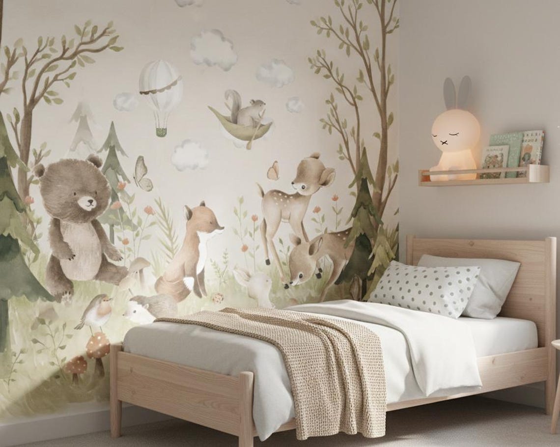 Kendinden Yapışkanlı - Orman Hayvanları Temalı Bebek Çocuk Odası Duvar Kağıdı