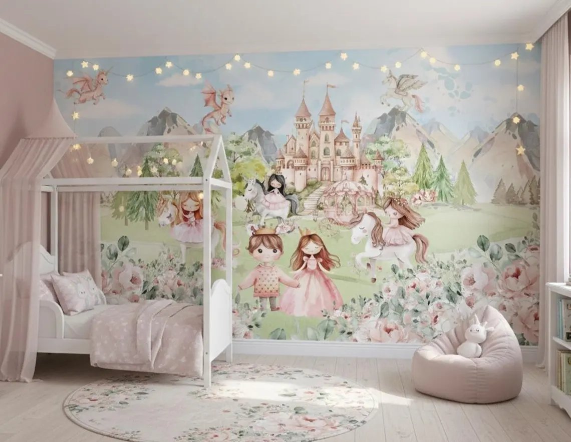 Kendinden Yapışkanlı - Prenses ve Şato Kız Çocuk Odası Duvar Kağıdı