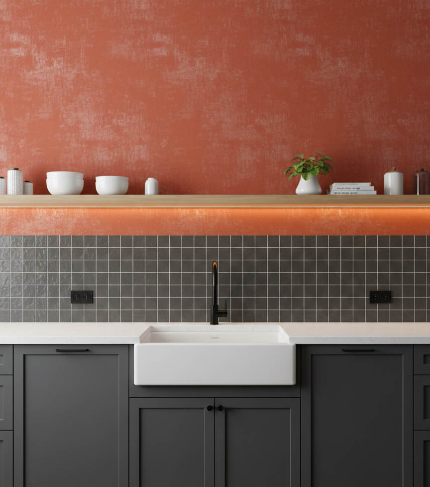 Kiremit Rengi Parlak Ucuz Duvar Kağıdı 50920