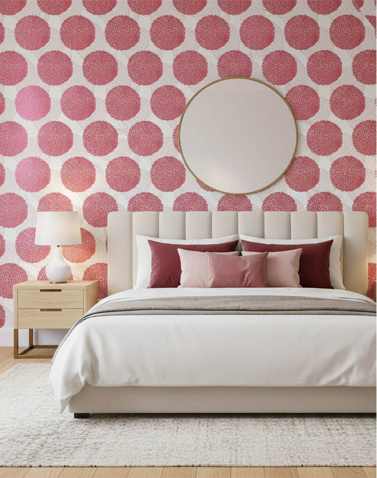 Kırmızı Beyaz Parlak Çiçek Desenli Duvar Kağıdı 3019