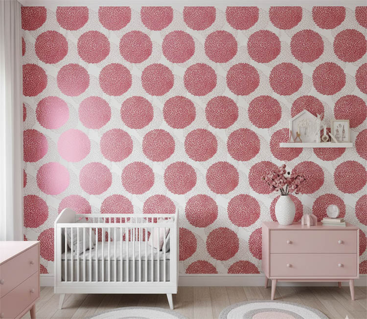 Kırmızı Beyaz Parlak Çiçek Desenli Duvar Kağıdı 3019