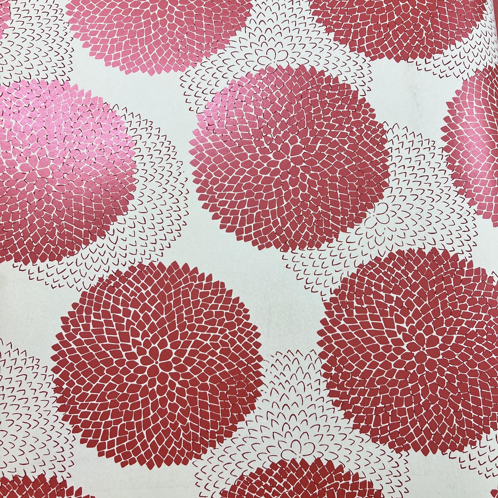 Kırmızı Beyaz Parlak Çiçek Desenli Duvar Kağıdı 3019