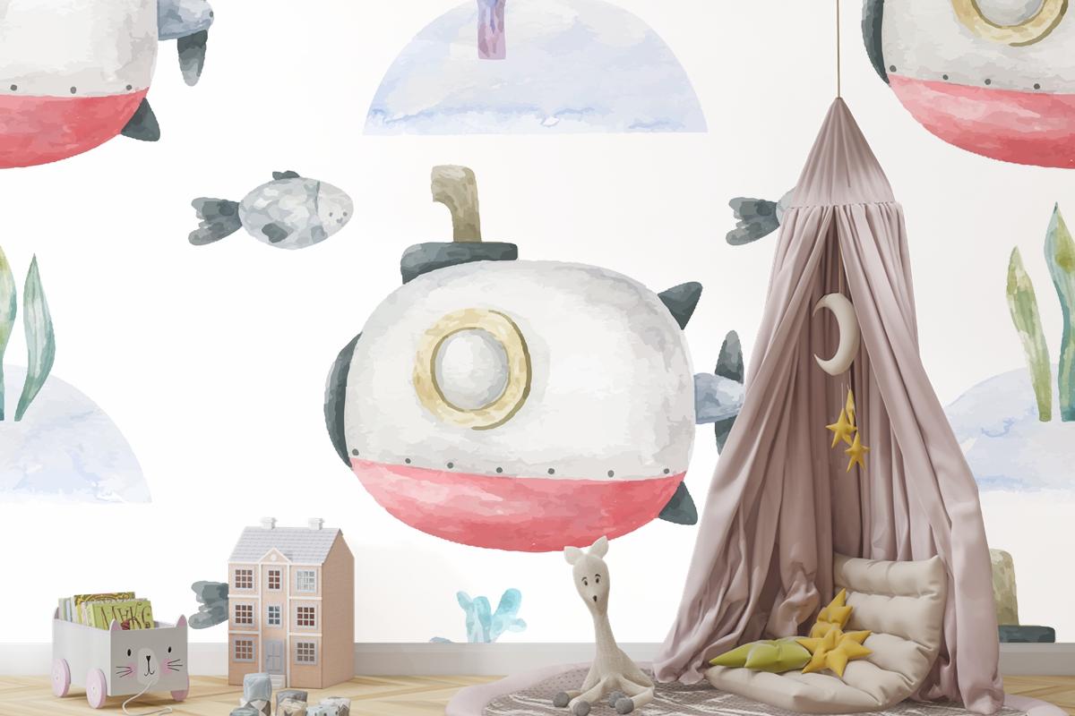 Kırmızı Denizaltı Ve Sualtı Çocuk Odası Duvar Kağıdı  Ile Sorunsuz Arka Plan