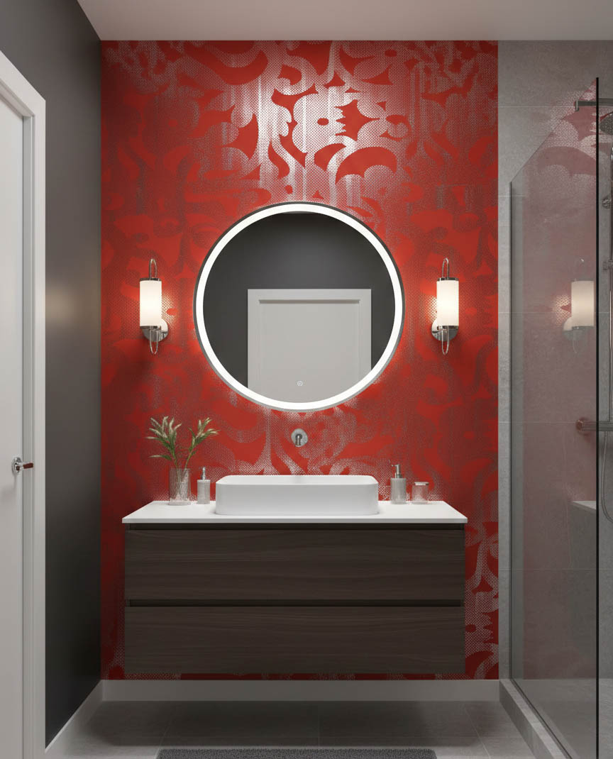 Kırmızı Gümüş Ucuz Duvar Kağıdı 88822