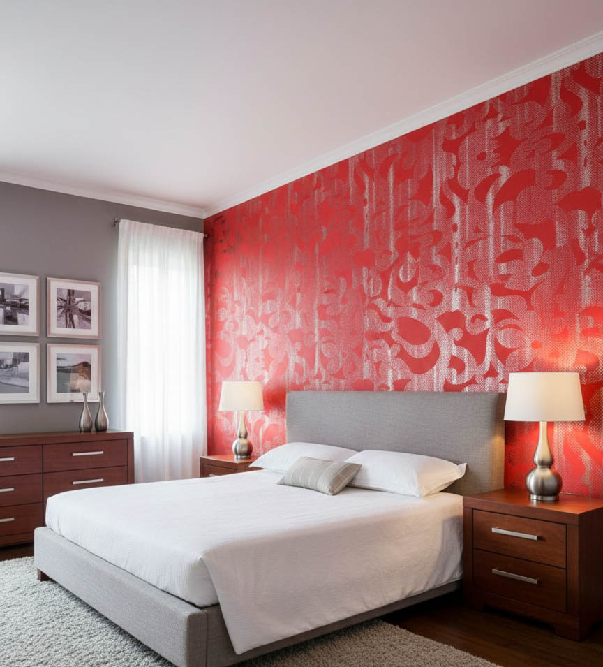 Kırmızı Gümüş Ucuz Duvar Kağıdı 88822