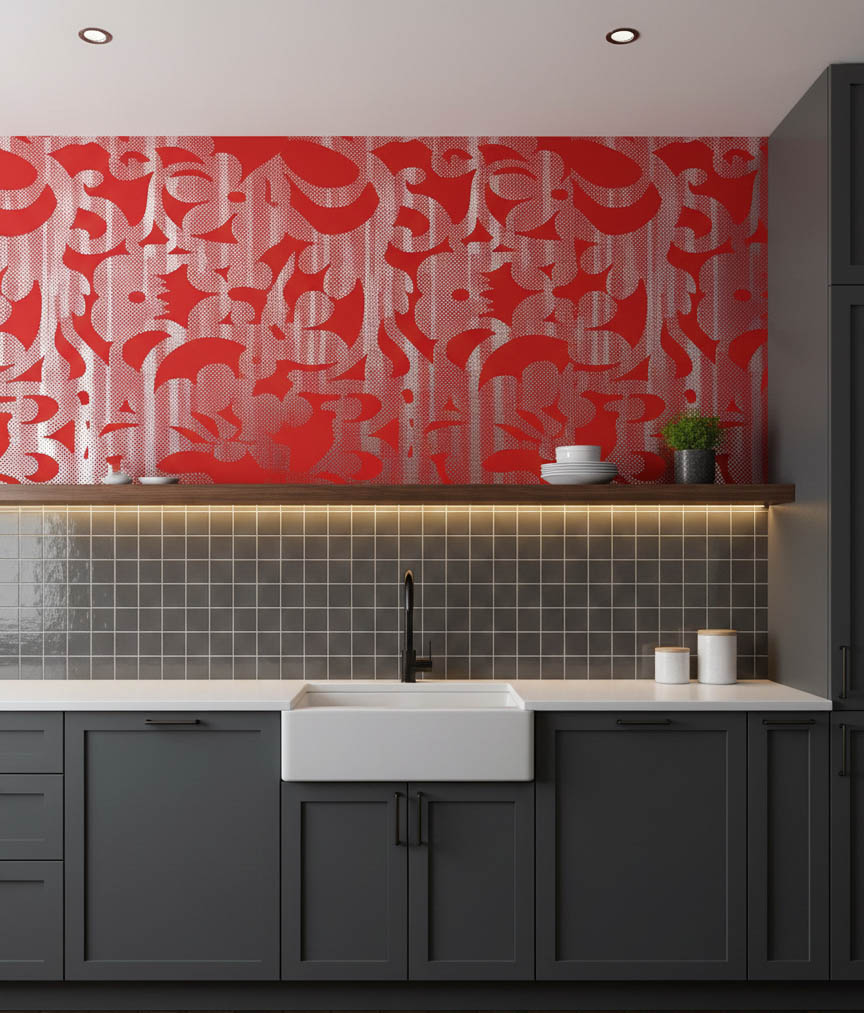 Kırmızı Gümüş Ucuz Duvar Kağıdı 88822