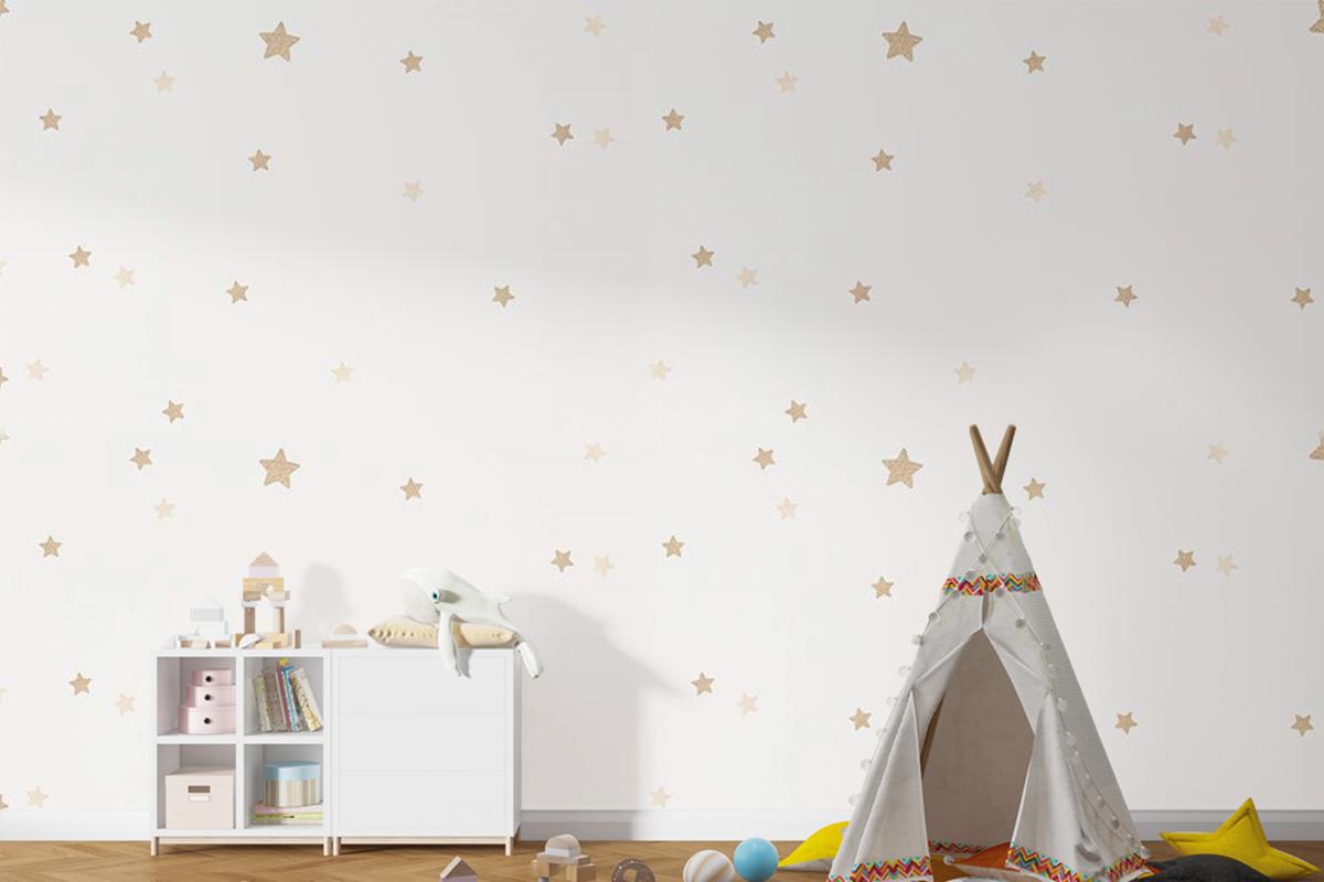 Krem Bej Yıldızlı Çocuk Odası Duvar Kağıdı