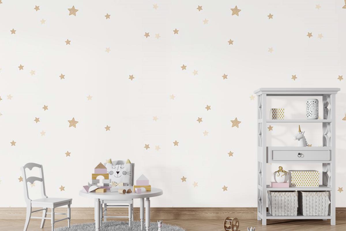 Krem Bej Yıldızlı Çocuk Odası Duvar Kağıdı