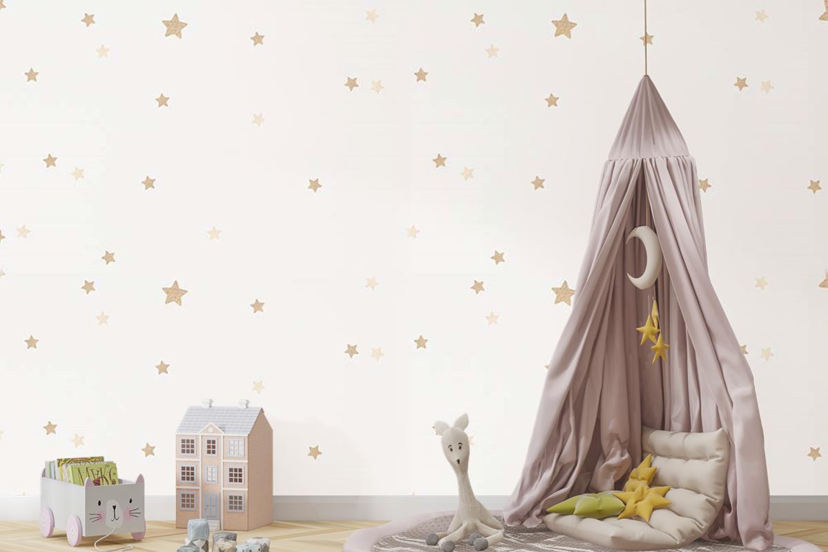 Krem Bej Yıldızlı Çocuk Odası Duvar Kağıdı