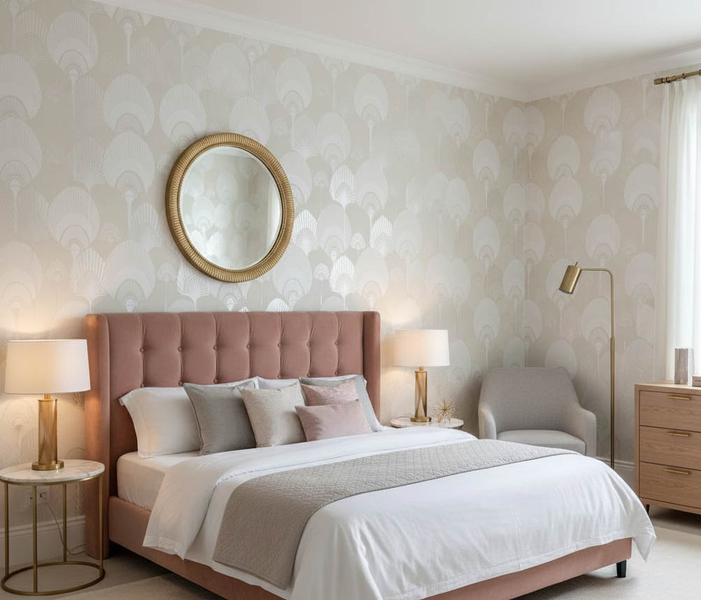 Krem Beyaz Desenli Duvar Kağıdı 111028