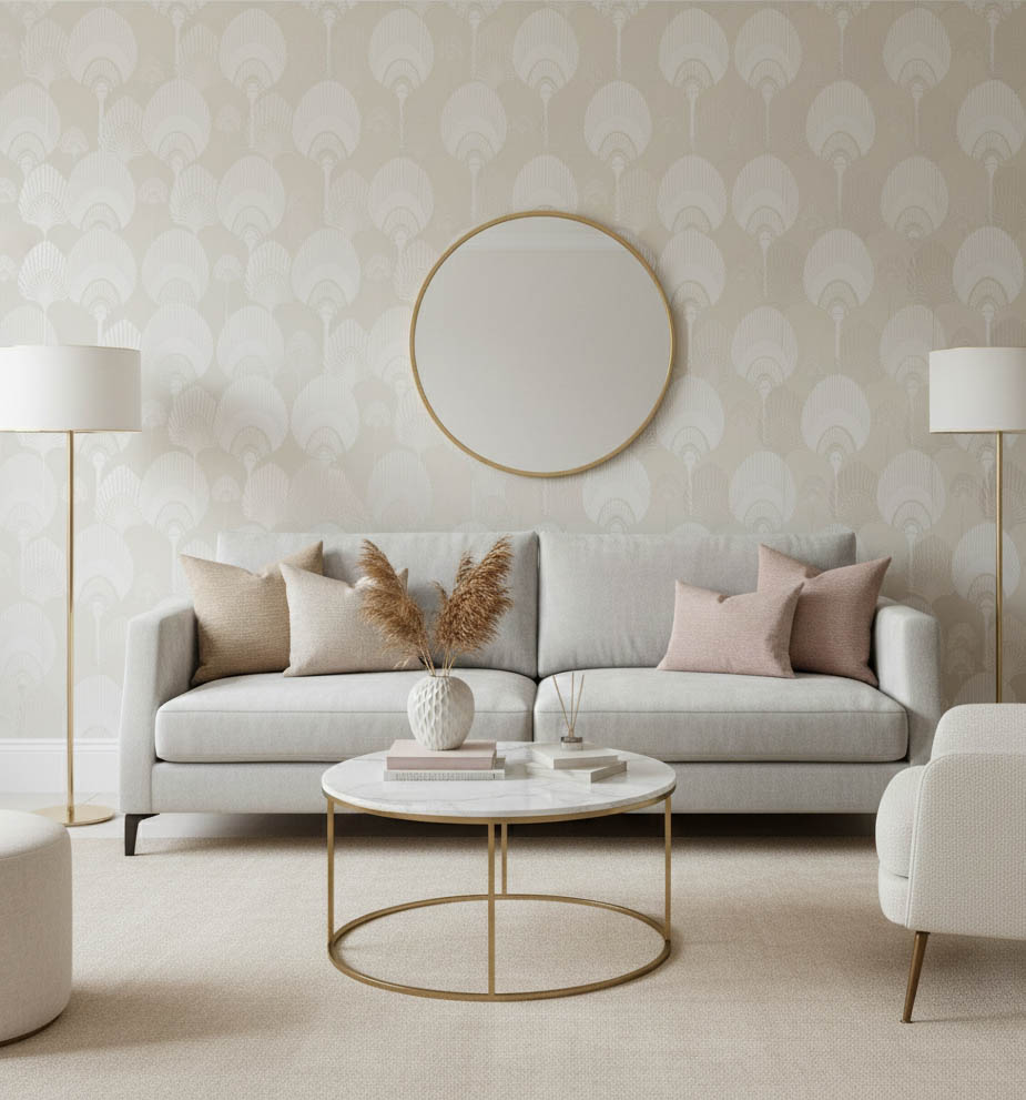 Krem Beyaz Desenli Duvar Kağıdı 111028