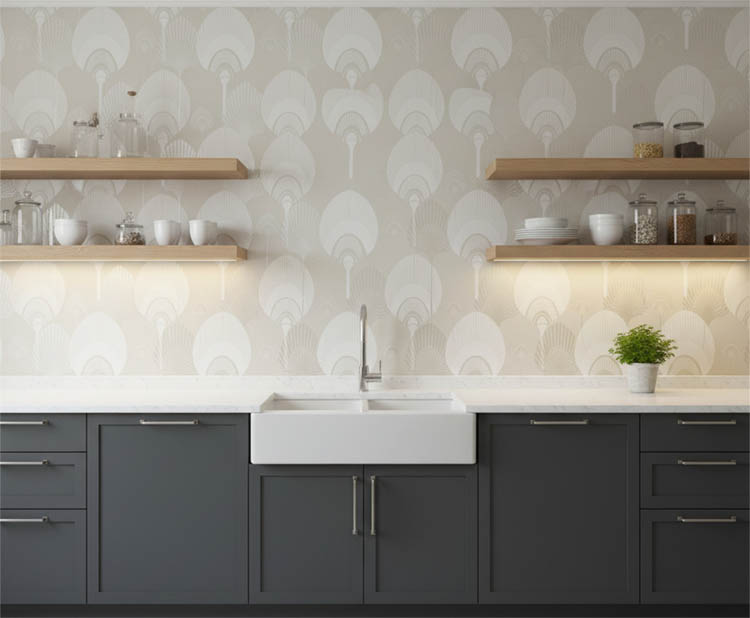 Krem Beyaz Desenli Duvar Kağıdı 111028