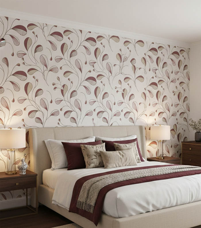 Krem Bordo Desenli Ucuz Duvar Kağıdı 53837