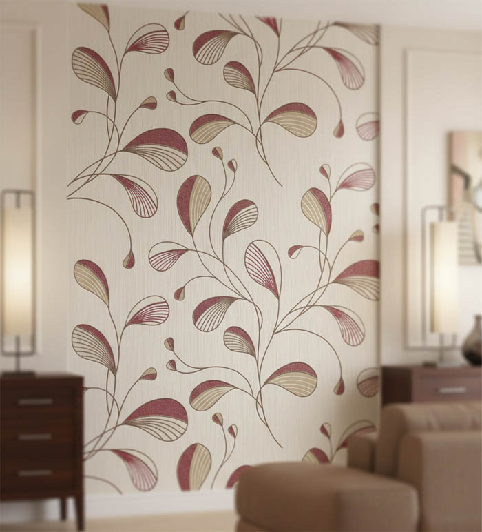 Krem Bordo Desenli Ucuz Duvar Kağıdı 53837
