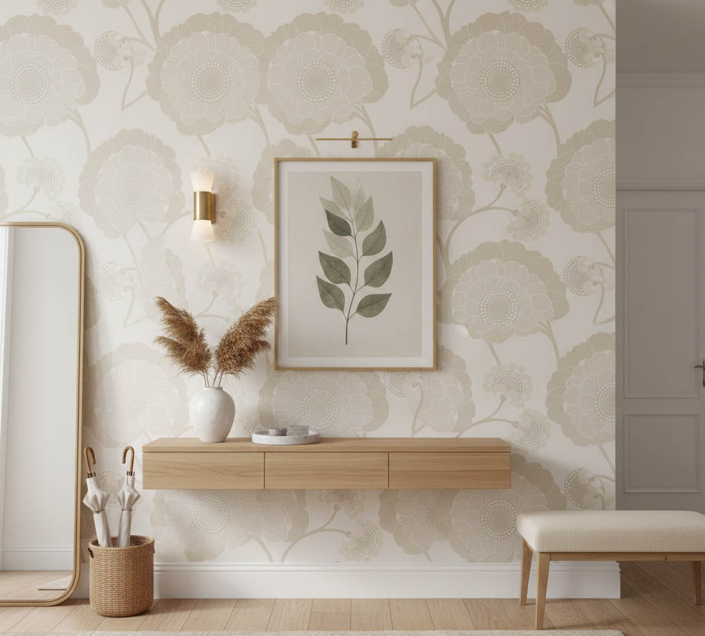 Krem Çiçek Desen Duvar Kağıdı 11036