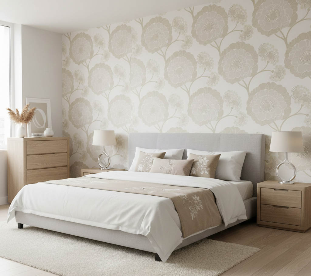 Krem Çiçek Desen Duvar Kağıdı 11036