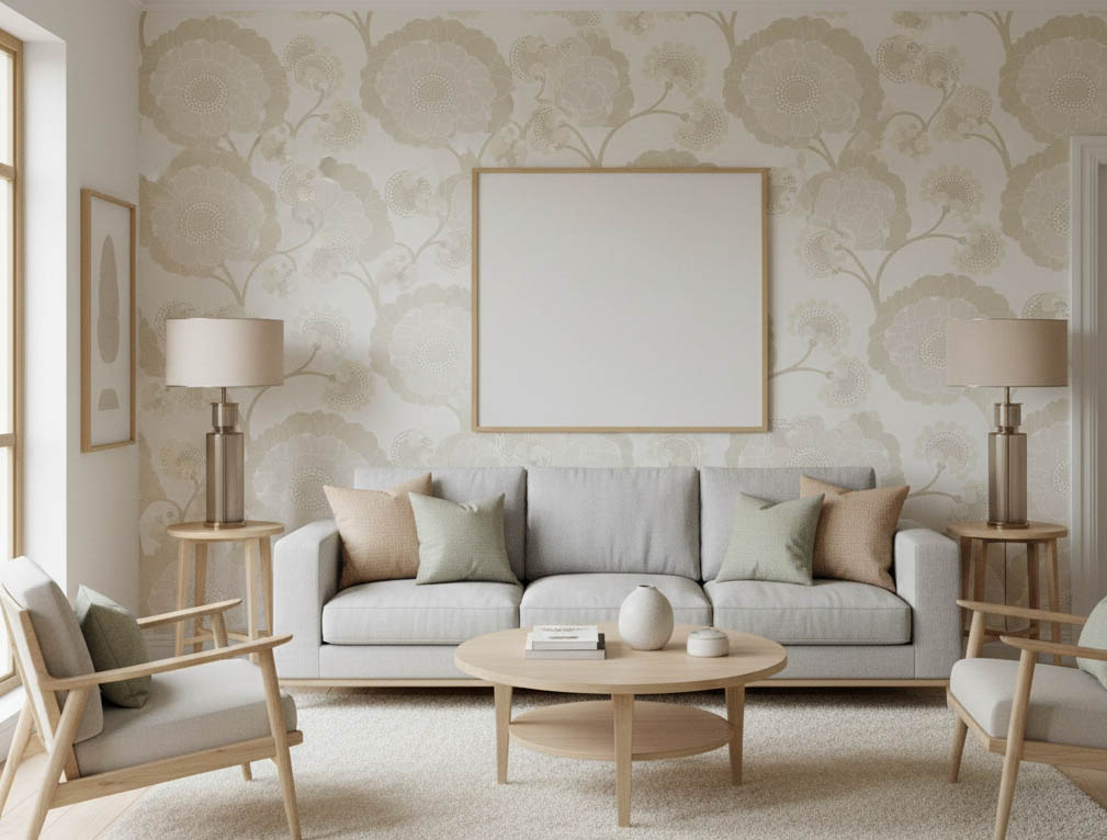 Krem Çiçek Desen Duvar Kağıdı 11036