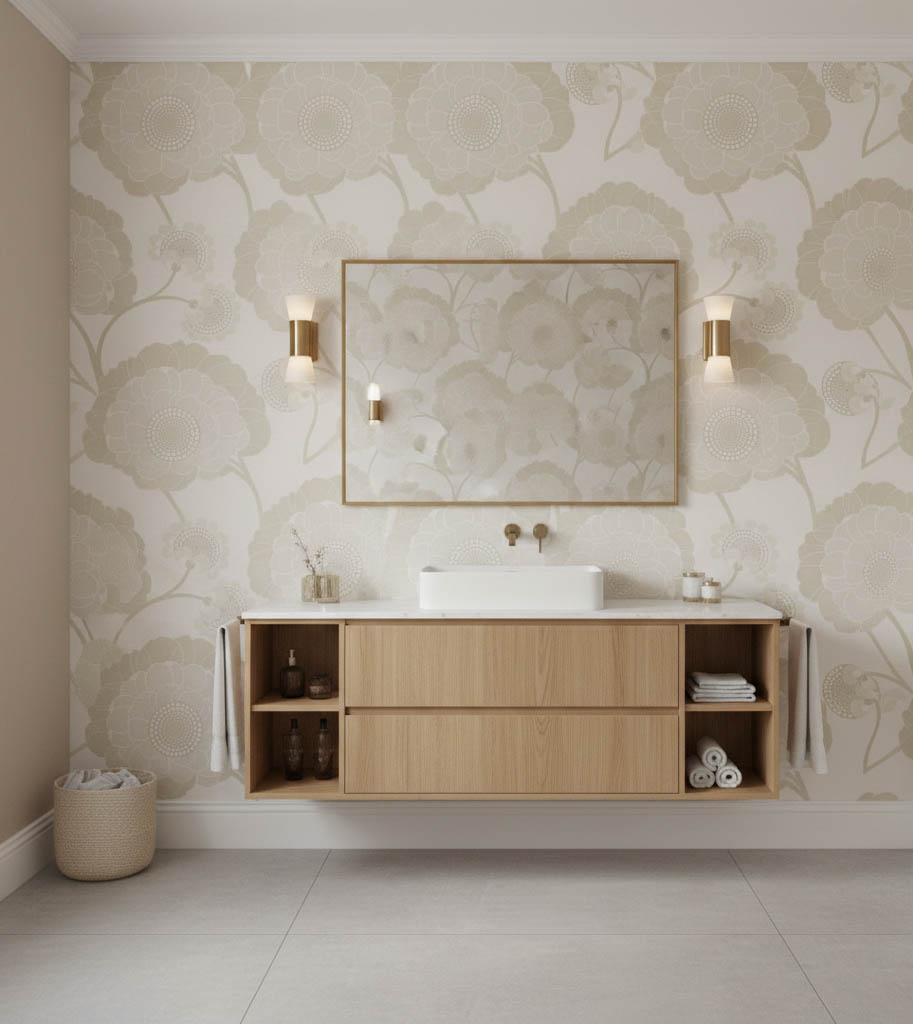 Krem Çiçek Desen Duvar Kağıdı 11036