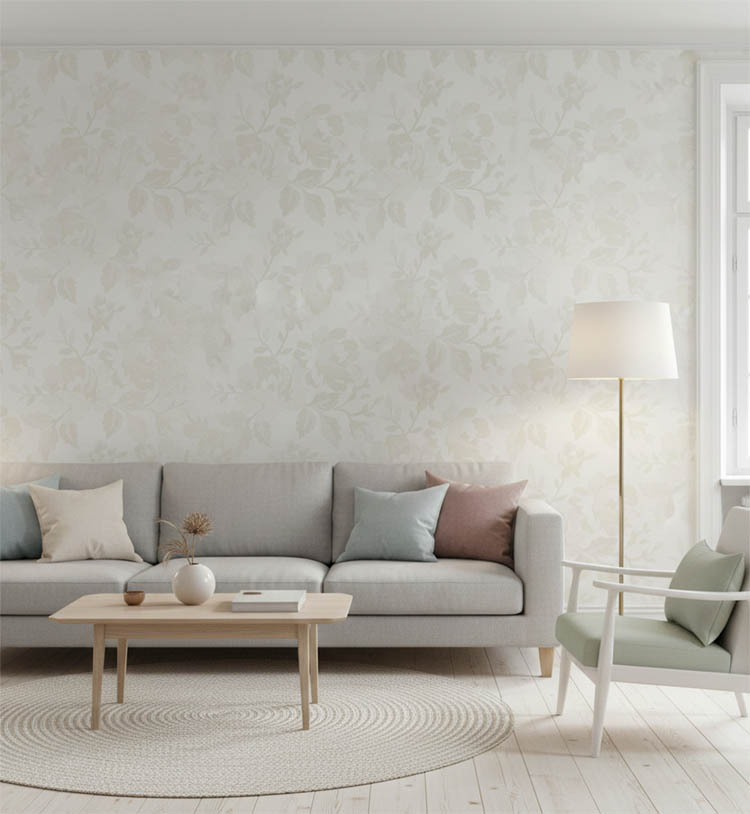 Krem Çiçek Desenli Duvar Kağıdı 2932