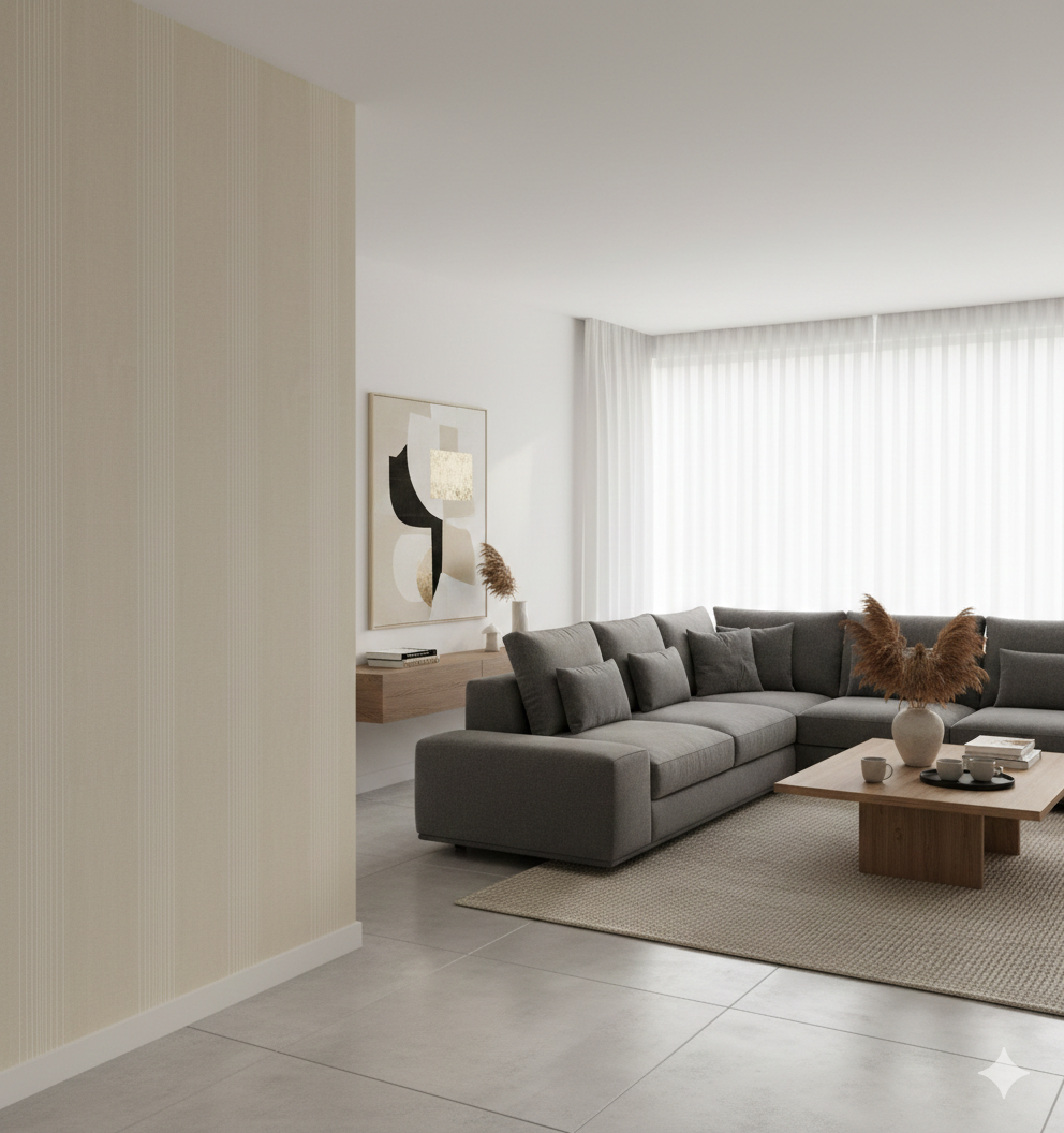 Krem Çizgili Dokulu Duvar Kağıdı 53350