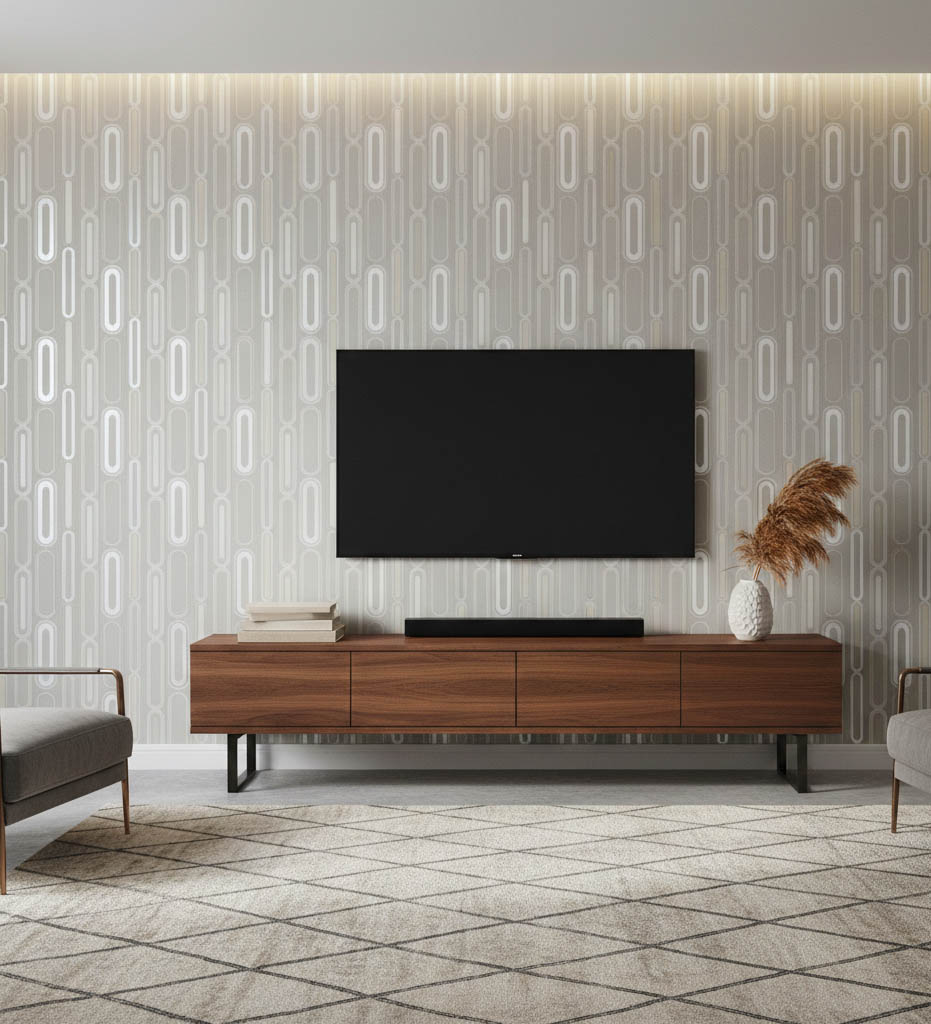 Krem Geometrik Desenli Duvar Kağıdı 111019