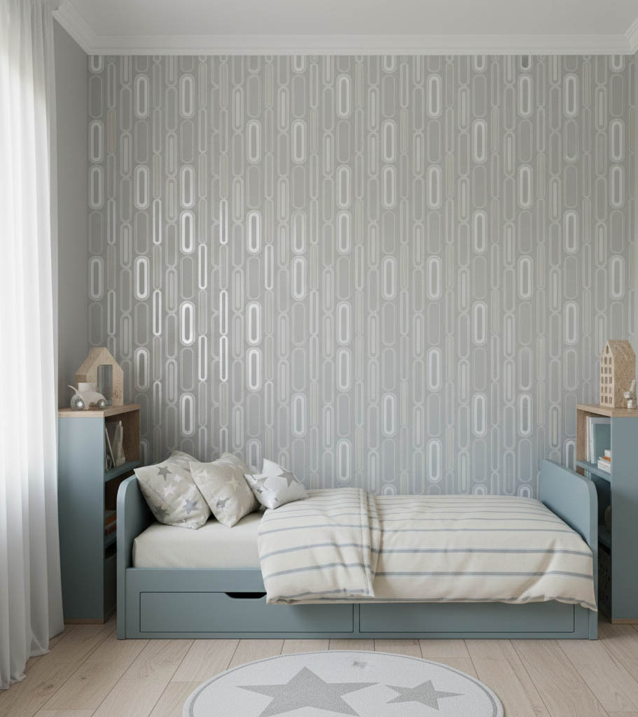 Krem Geometrik Desenli Duvar Kağıdı 111019