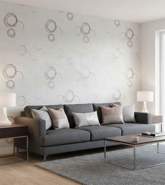 Krem Kahve Yuvarlak Desenli Ucuz Duvar Kağıdı 53626