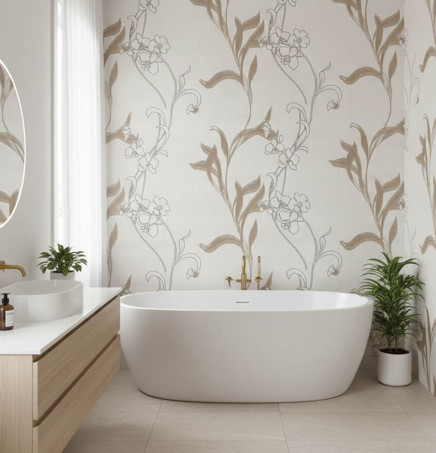 Krem Kahverengi Çiçek Desen Ucuz Duvar Kağıdı 536402