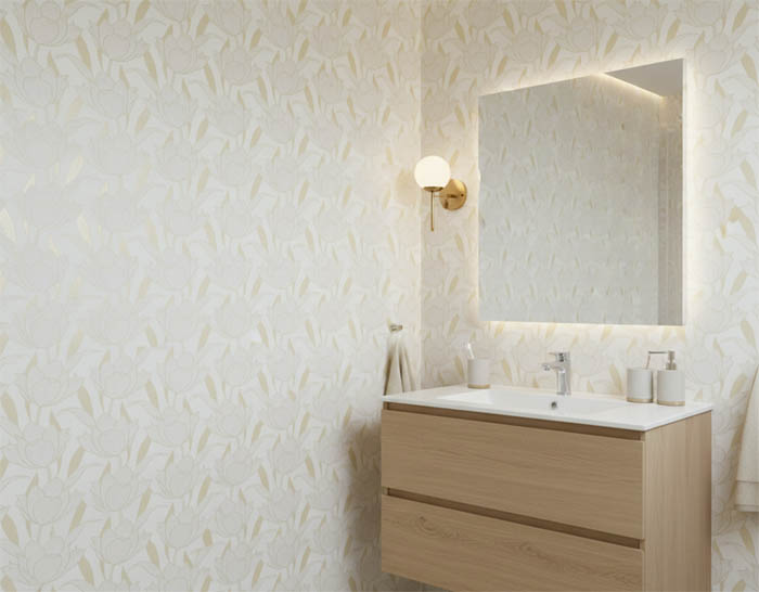 Krem Sarı Çiçekli Parlak Duvar Kağıdı 670127