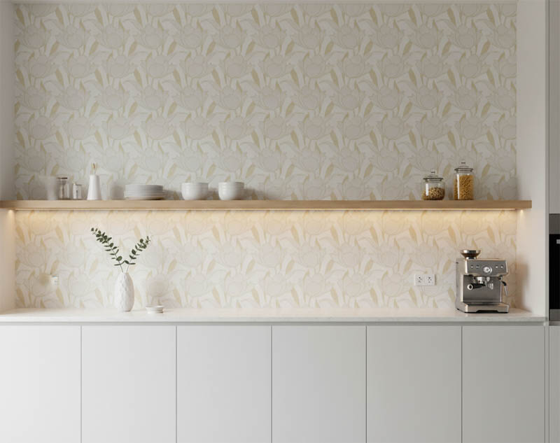 Krem Sarı Çiçekli Parlak Duvar Kağıdı 670127