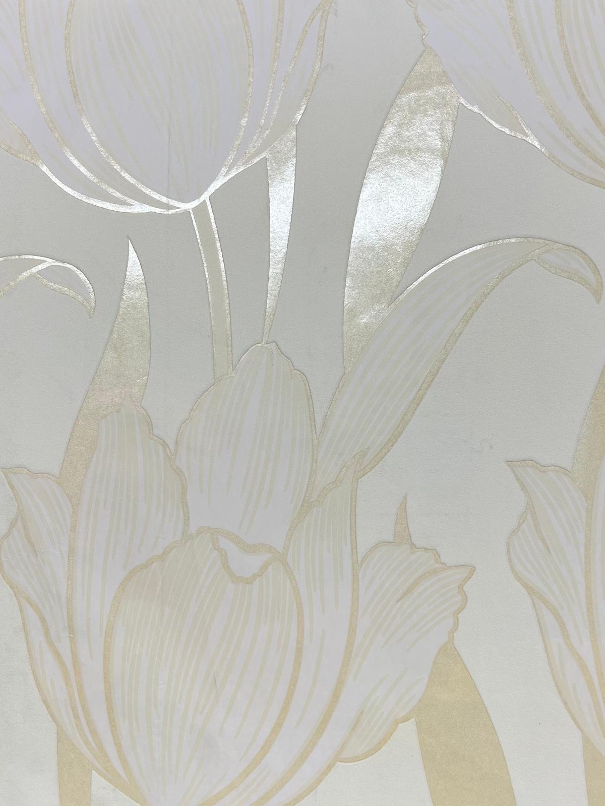 Krem Sarı Çiçekli Parlak Duvar Kağıdı 670127