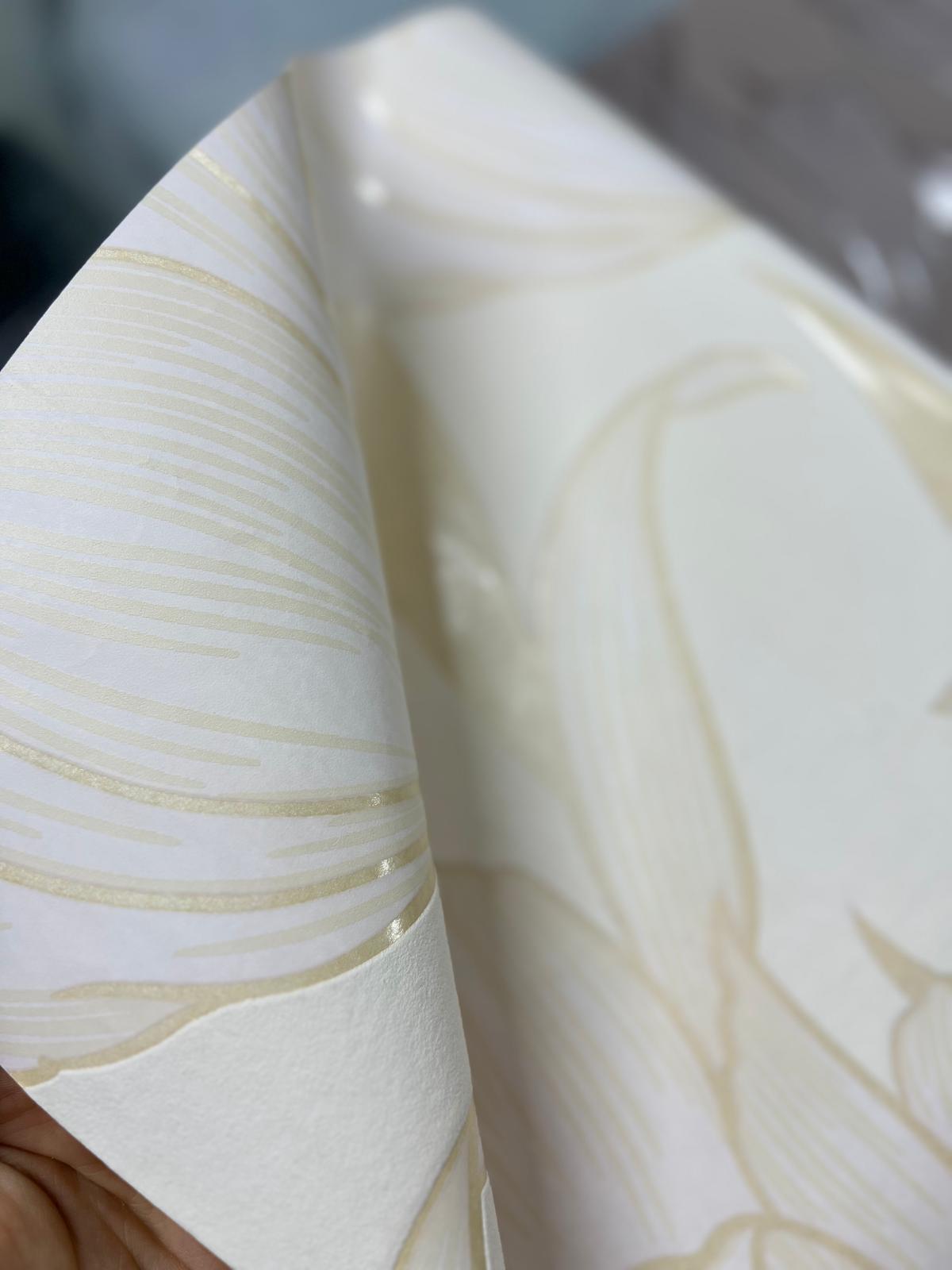 Krem Sarı Çiçekli Parlak Duvar Kağıdı 670127