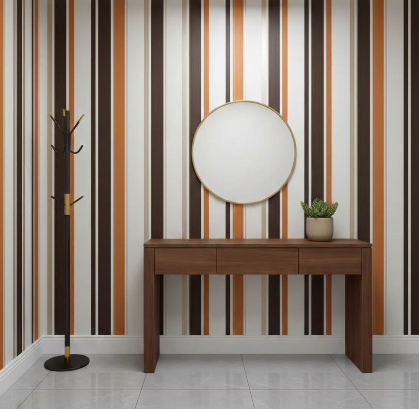 Krem Turuncu Siyah Çizgi Ucuz Duvar Kağıdı 53485